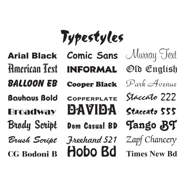 type words in different fonts